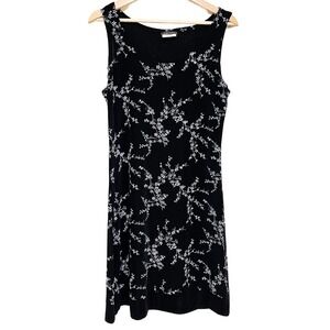 Vintage 90s Black White Floral Sleeveless A-Line Midi Dress – Jessica, 8 Petit